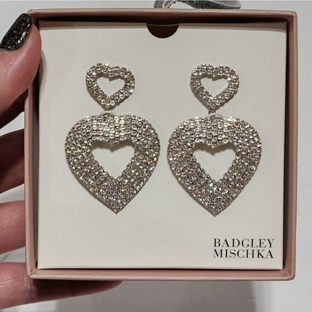 Badgley‎ Mishka jeweled heart statement earrings new!!!